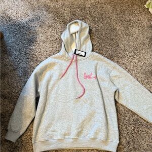 Gray Hoodie with Pink Smiley